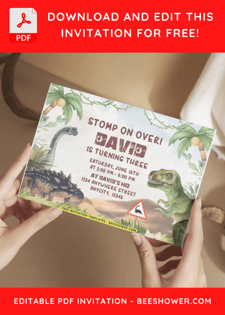 Jungle Jurassic Dinosaur Birthday Invitations