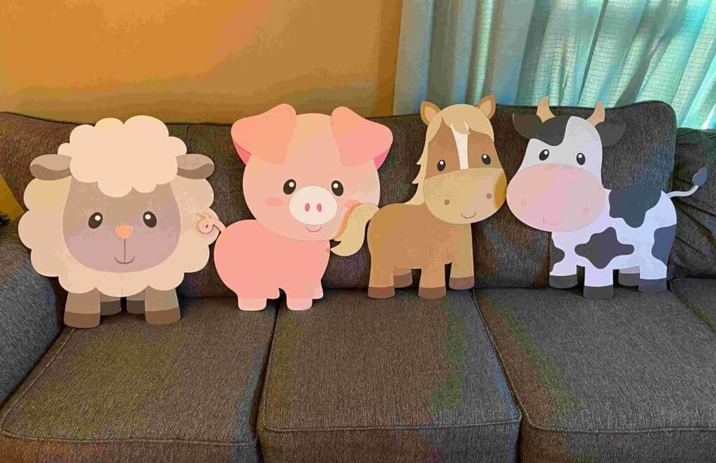 DIY Cardboard Sheep Pig Horse and cow cutouts