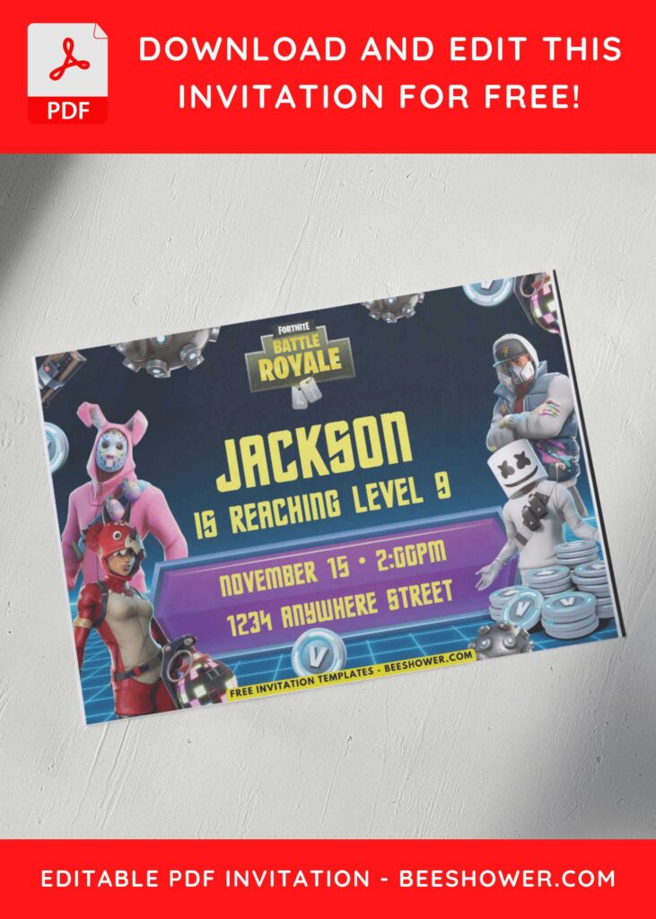 Fortnite Abstrakt and DJ Marshmello Birthday Invitations