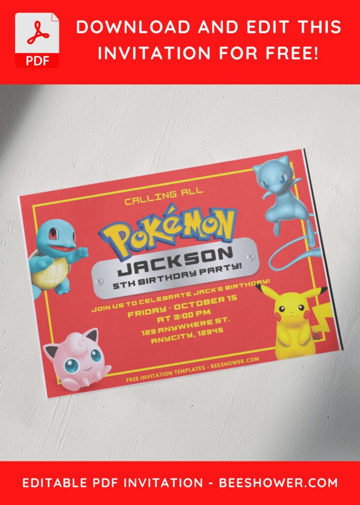 Pokemon Jigglypuff Birthday Invitation