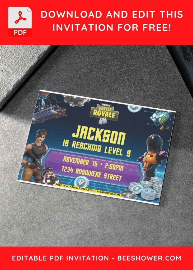 Fortnite Neon Party Birthday Invitations