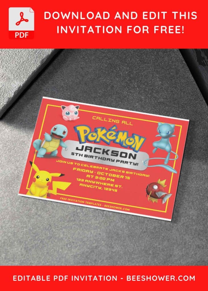 Pokemon Squirtle and Eevee Birthday Invitation