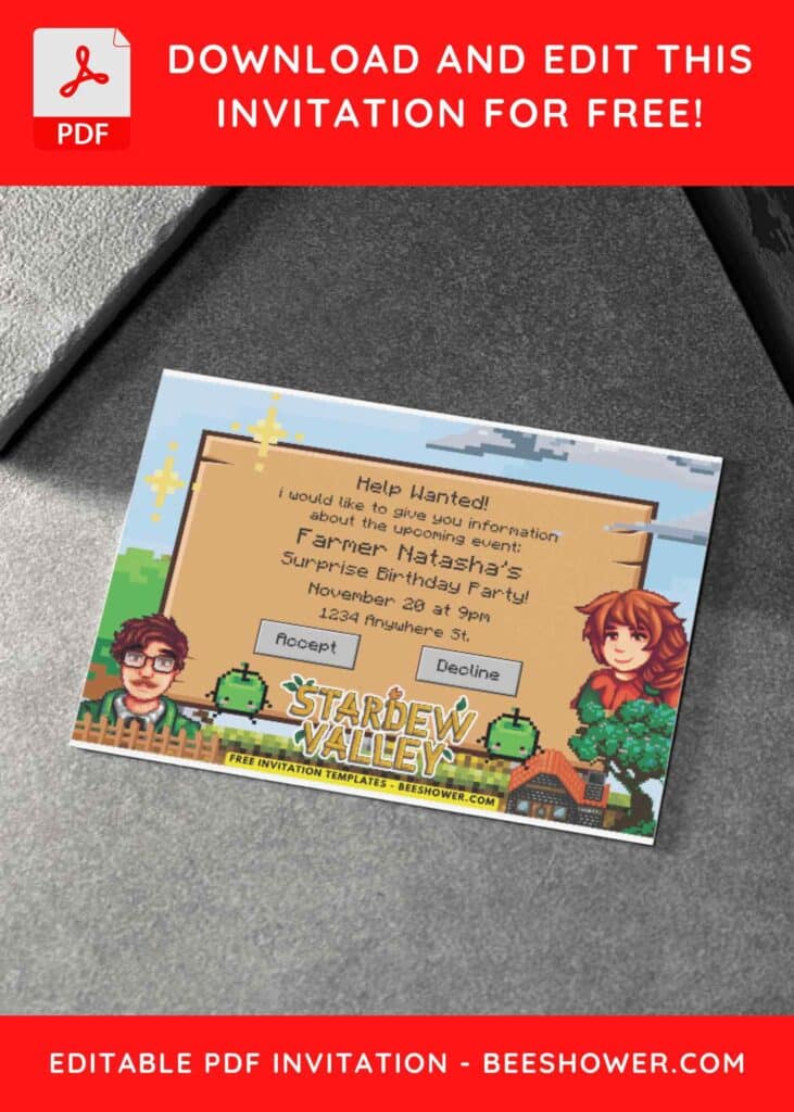 Stardew Valley Harvey Birthday Invitations