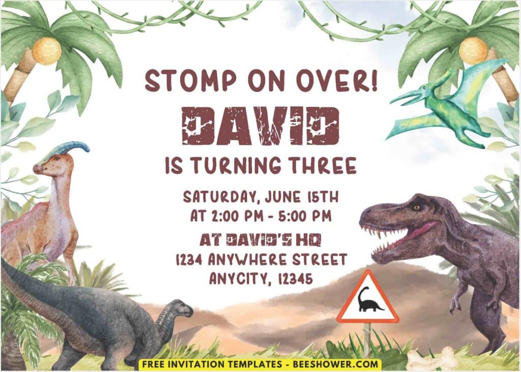 Dinosaur A - Downloadable (Free PDF Invitation) Roaring Dinosaur Birthday Invitations - Template No. 28